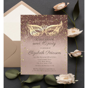 Masquerade  Diamonds Glitter Sweet 16 Invitation  Postcard