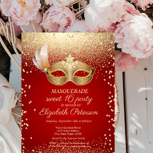 Masquerade Diamonds,Masque,Red Sweet 16 Invitation Postcard