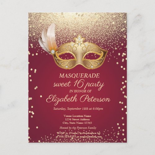 Masquerade DiamondsMasqueSweet 16   Invitation Postcard