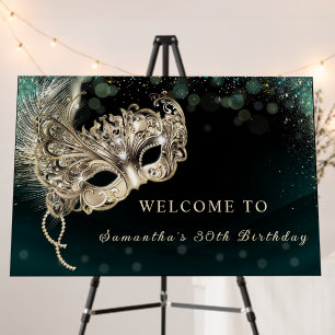 Masquerade Elegant Emerald Party Welcome Sign