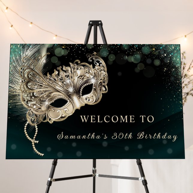Masquerade Elegant Emerald Party Welcome Sign (In Situ (Stand))