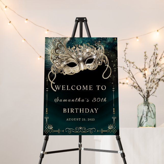 Masquerade Elegant Emerald Party Welcome Sign (In Situ (Stand))