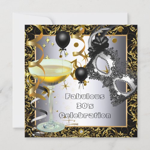 Masquerade Fabulous 30th Silver Gold Black Party Invitation