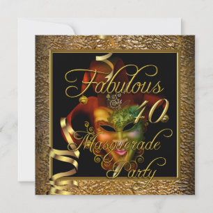 Masquerade Fabulous 40 Gold Black Birthday Party Invitation