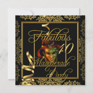 Masquerade Fabulous 40 Gold Black Birthday Party Invitation