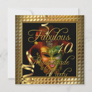 Masquerade Fabulous 40 Gold Black Birthday Party Invitation