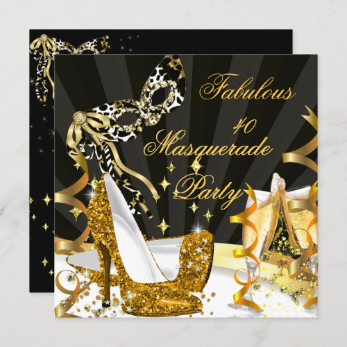 Masquerade Fabulous 40 Womans Gold High Heel Invitation