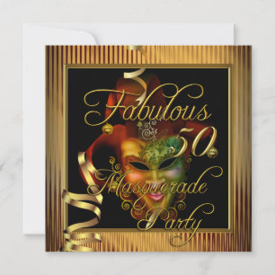 Masquerade Fabulous 50 Gold Black Birthday Party Invitation
