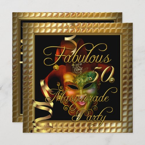 Masquerade Fabulous 50 Gold Black Birthday Party Invitation