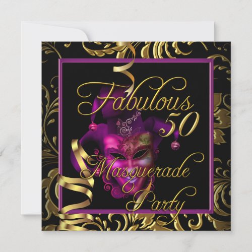 Masquerade Fabulous 50 Gold Pink Birthday Party Invitation