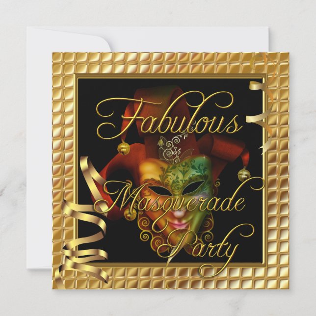 Masquerade Fabulous Gold Black Birthday Party Invitation (Front)