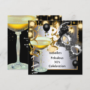 Masquerade Fabulous Silver Mask Gold Lights Party Invitation