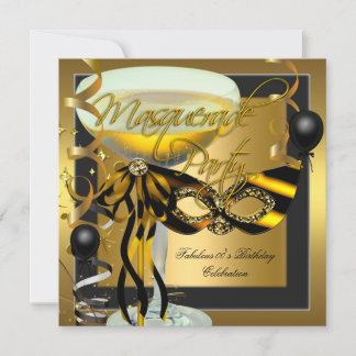 Masquerade Fabulous Zebra Mask Gold Birthday Invitation