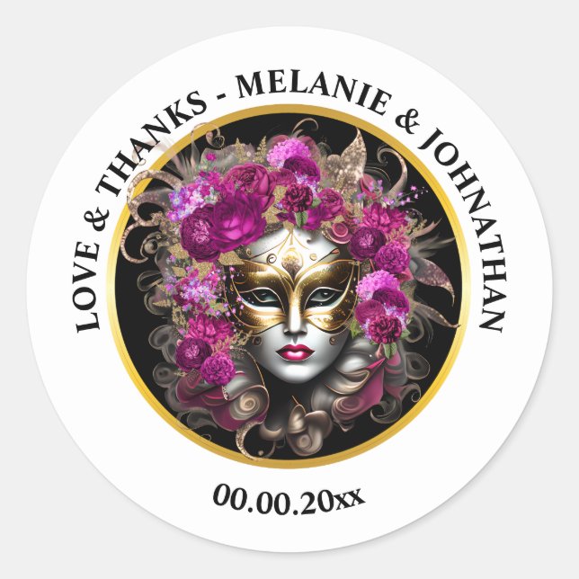 Masquerade face mask lady rose flowers carnival  classic round sticker (Front)