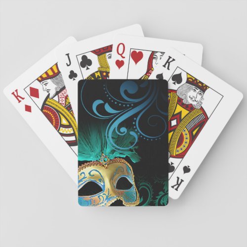 Masquerade Flourish Verdigris turquoise  gold Playing Cards