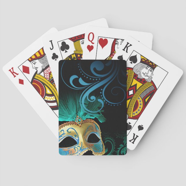 Masquerade Flourish Verdigris turquoise | gold Poker Cards (Back)