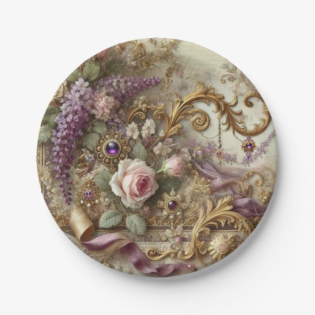 Masquerade Garden Romance | BellaVille Bridal Paper Plates (Front)