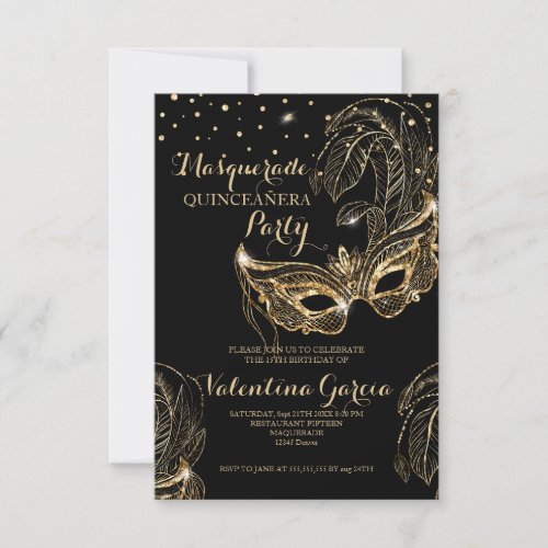 Masquerade glitter quinceanera mask invite