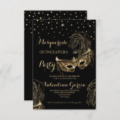 Masquerade glitter quinceanera mask invite (Front/Back)