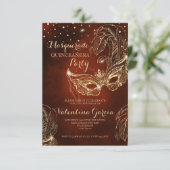 Masquerade glitter quinceanera mask invite red (Standing Front)