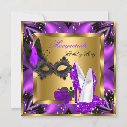 Masquerade Gold Abstract Purple Magenta High Heel Invitation