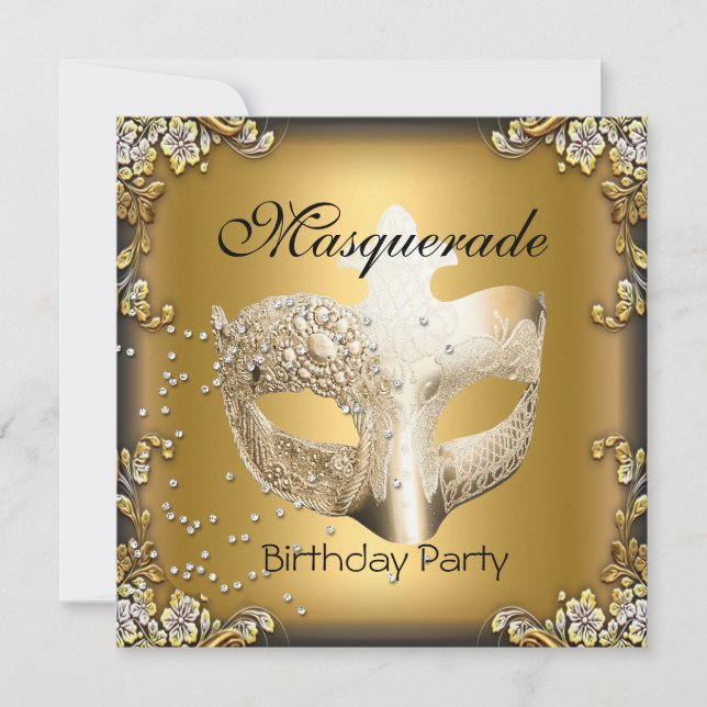 Masquerade Gold Black Birthday Party Invitation (Front)