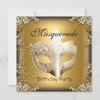 Masquerade Gold Black Birthday Party Invitation