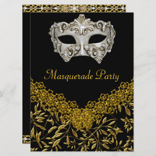 Masquerade Gold Black Hot Glamour Birthday Party Invitation