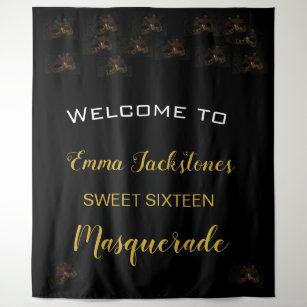 Masquerade Gold Black Sweet 16 15 Birthday  Tapestry