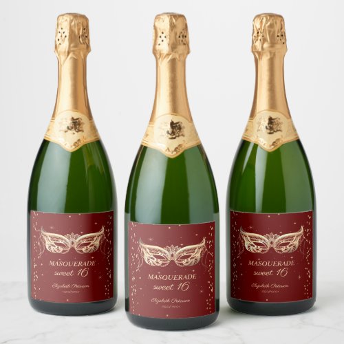 Masquerade Gold Diamonds Burgundy Sweet 16  Sparkling Wine Label