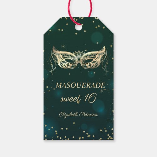 Masquerade Gold Diamonds Green Sweet 16  Gift Tags