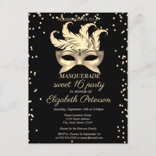 Masquerade Gold Diamonds,Masque Sweet 16 Invitation Postcard
