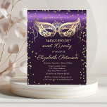 Masquerade Gold Diamonds Purple Sweet 16  Invitation Postcard<br><div class="desc">Gold diamonds and masque on purple background.</div>