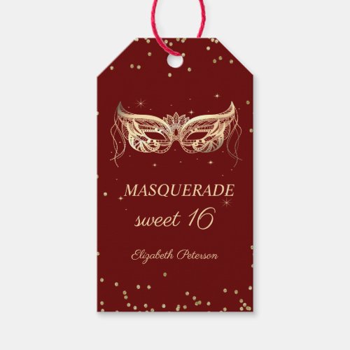 Masquerade Gold Diamonds Red Sweet 16 Gift Tags