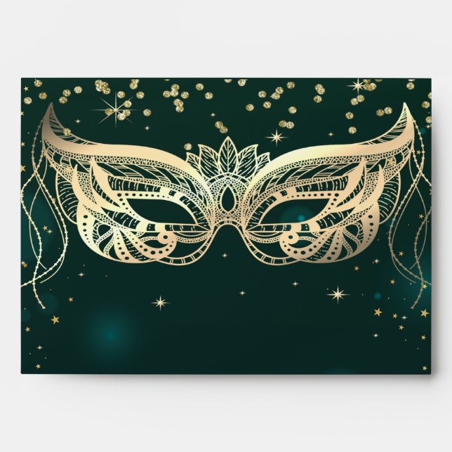 Masquerade Gold Diamonds,Stars  Green Envelope (Front)