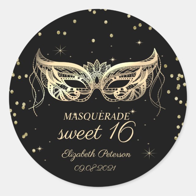 Masquerade Gold Diamonds Sweet 16  Classic Round Sticker (Front)