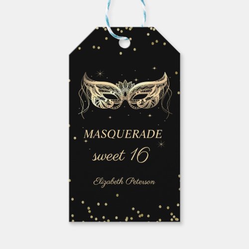 Masquerade Gold Diamonds Sweet 16   Gift Tags