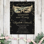 Masquerade Gold Diamonds Sweet 16 Invitation Postcard<br><div class="desc">Gold diamonds and masque on black background.</div>