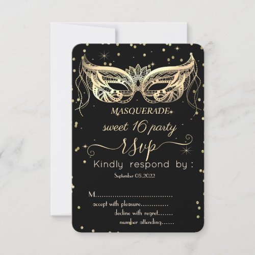 Masquerade Gold Diamonds Sweet 16 RSVP Invitation