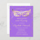 Masquerade Gold Diamonds Violet Sweet 16  Invitation Postcard (Front/Back)
