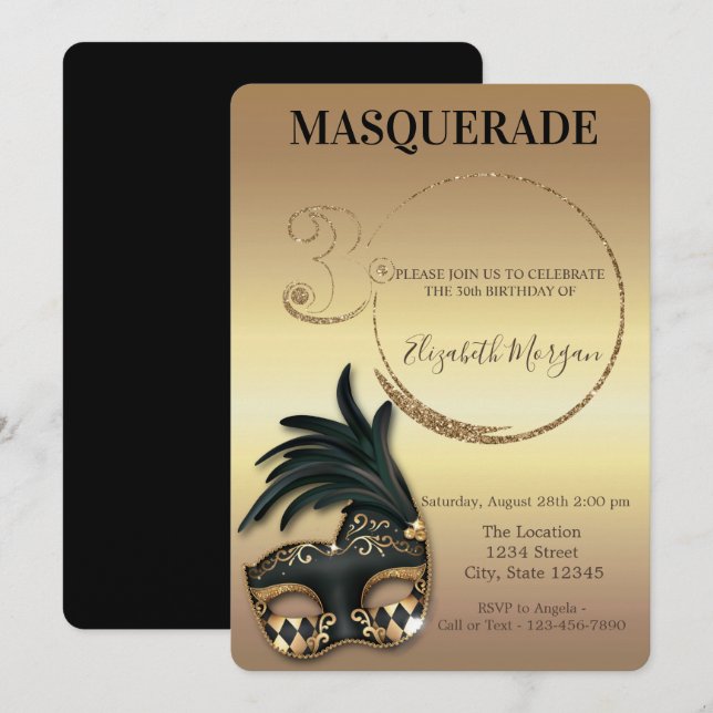 Masquerade Gold Glitter 30th Birthday   Invitation (Front/Back)