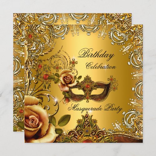 Masquerade Gold Mask Birthday Party Invitation