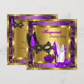 Masquerade Gold Purple Black Glitter High Heels Invitation