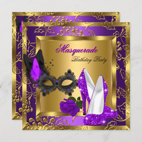 Masquerade Gold Purple Black Glitter High Heels Invitation