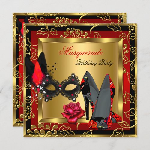 Masquerade Gold Red Black High Heels Mask Rose Invitation