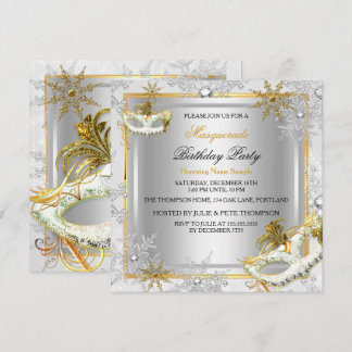 Masquerade Gold Silver Snowflakes Masks Party Invitation