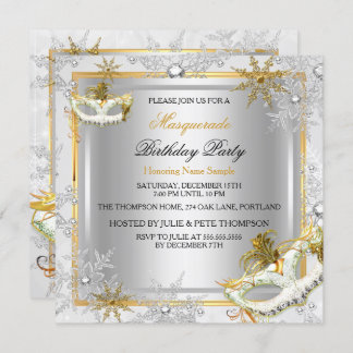 Masquerade Gold Silver Snowflakes Masks Party Invitation