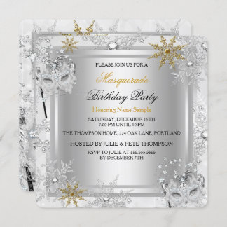 Masquerade Gold Snowflakes Silver Masks Party Invitation