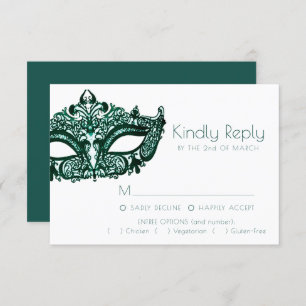 Masquerade Green Mask Dark Emerald Entree Option RSVP Card