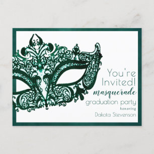 Masquerade Green Mask Mardi Gras Graduation Invitation Postcard